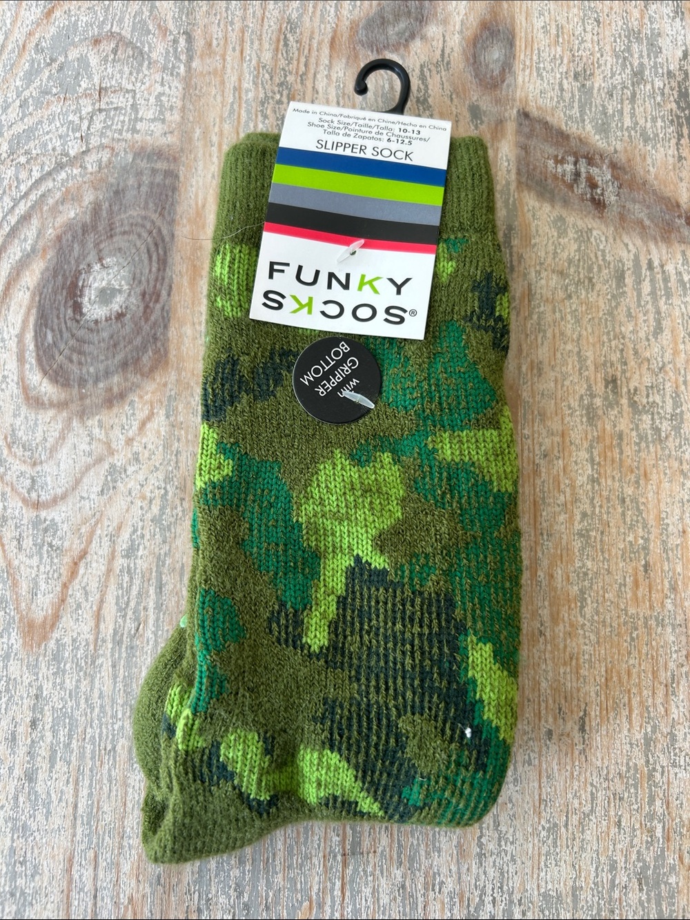 Funky Socks Men’s Green Camouflage Slipper Socks
